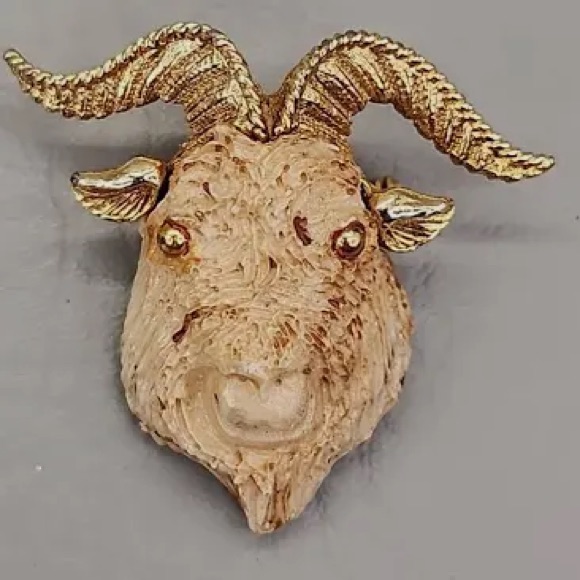 Gold And Cream Goat Brooch